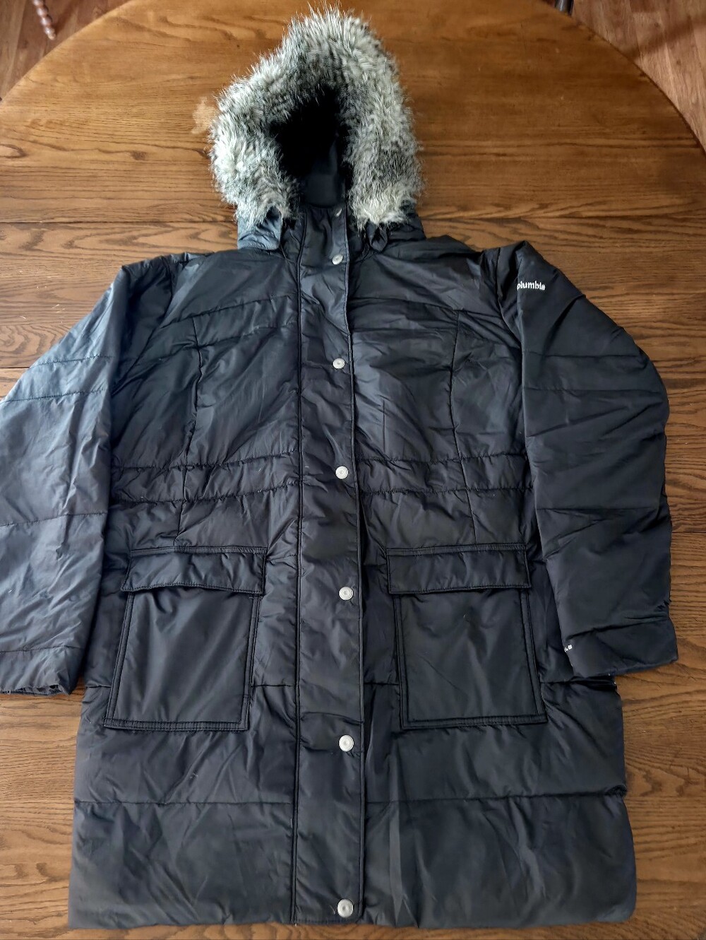 Columbia Omni-Shield Down Puffer Long Coat/Jacket Fur Hood Black Women's 3X EUC